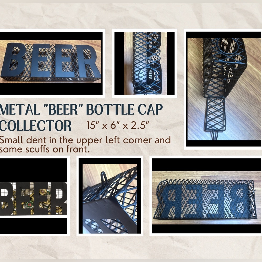 Metal "Beer" Bottle Cap Collector Wall Decor Great for Man Cave